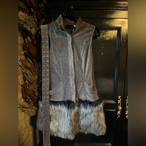 Marigold Shadows Grey Dress with Faux Fur with Belt